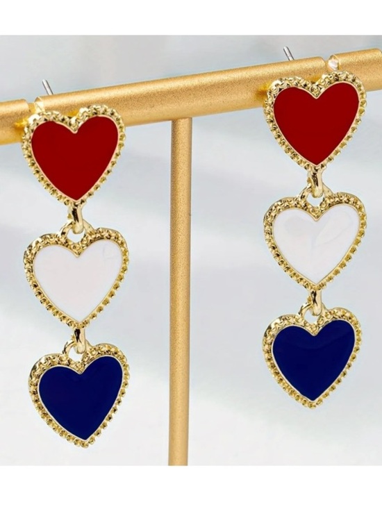 Jewelry - Red White & Blue Heart Patriotic Gold Toned Stud Earrings